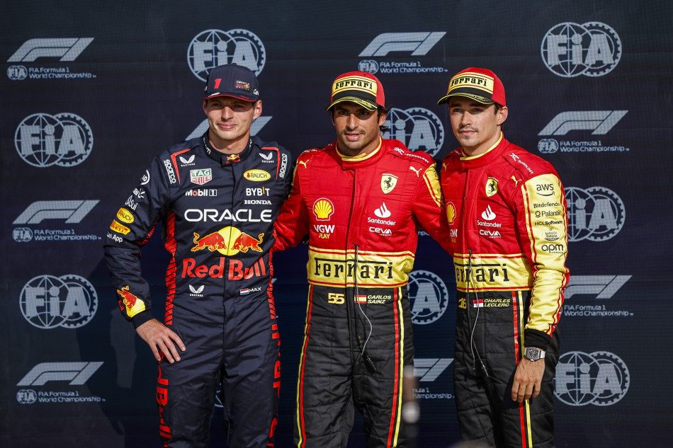 Max Verstappen, Carlos Sainz, Charles Leclerc Copyright FIA