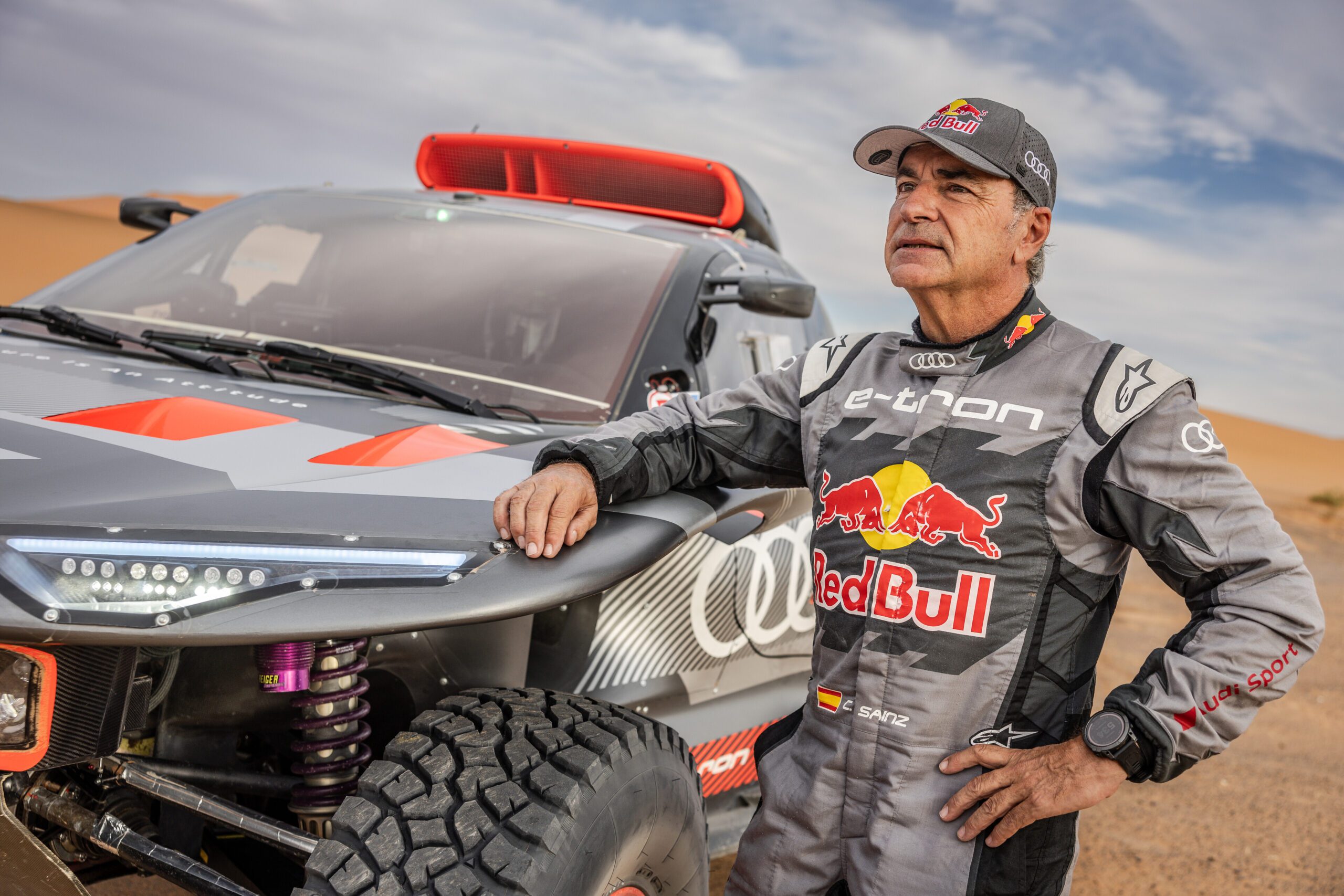 Carlos Sainz of team Audi seen during Testing for Dakar 2024 in Merzougha, Morocco on October 09, 2023 // Kin Marcin / Red Bull Content Pool // SI202311200677 // Usage for editorial use only //
